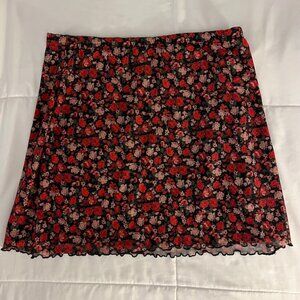 Black and Red Floral Mini Skirt